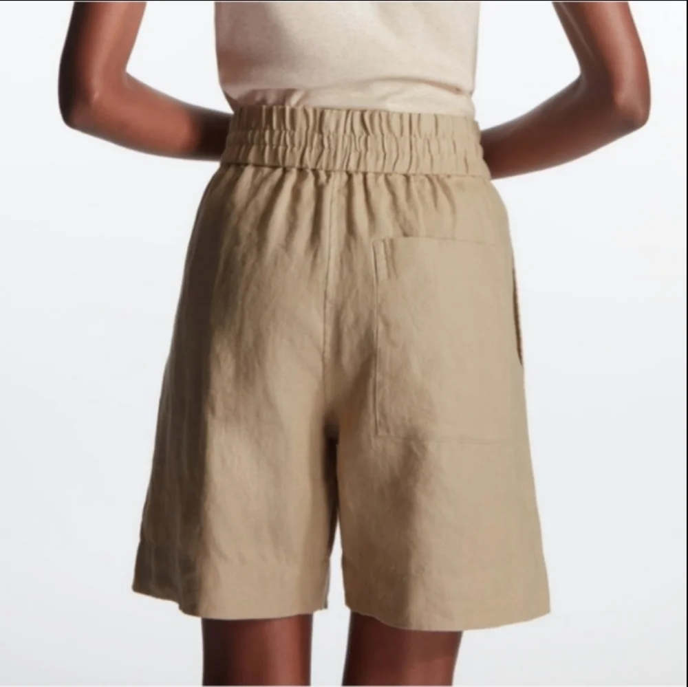 COS Linen Elastic Drawstring High Waisted White Bermuda Shorts - Picture 13 of 15